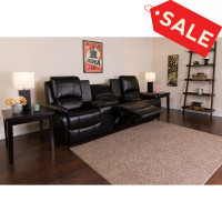 Flash Furniture BT-70295-3-BK-GG Black Leather Pillowtop 3-Seat Home Theater Recliner with Storage Consoles
